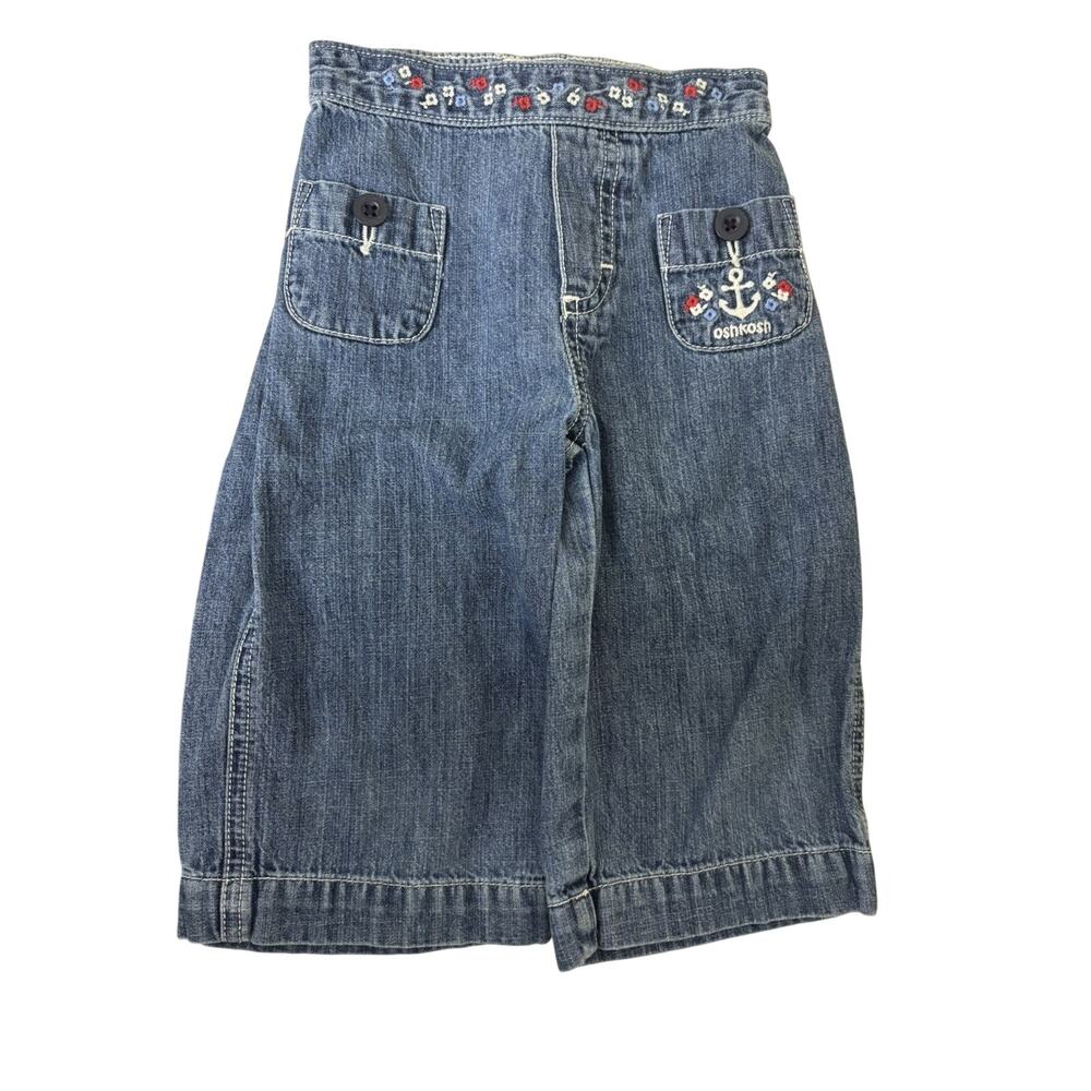 Vintage OshKosh Girl’s Wide Leg Denim Embroidered Jeans Sz 3T USA Nautical